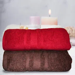 athom living Brown & Red Cotton Solid 500 GSM Bath Towels (Set of 2) image 1