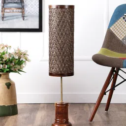Tattva Brown Bamboo Shade Column Floor Lamp With Wood Base By Kraftinn image 1