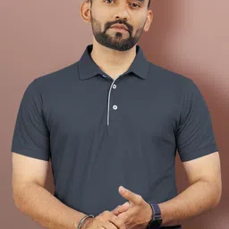 vebnor Men Solid Polo Neck Polyester Grey T-Shirt-picture-22