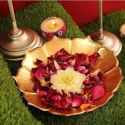 new ways enterprises Urli Bowl for Home Decor |Urli Diya Potpourri Bowl for Floating Flower Brass Decorative Platter image 3