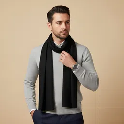 muffly Solid Pure Wool Men Black Stole-picture-48