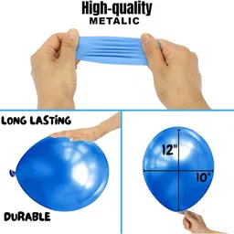 bzore Solid 50 Pcs Metallic Blue Ballons for Birthday, Anniversary & Party Decoration Balloon image 3
