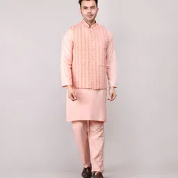 adarniya Men Cotton Silk Kurta Pyjama Ethnic Jacket Set-picture-15