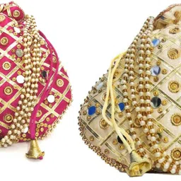 athizay Girls Pink, Gold, Gold Potli-picture-27