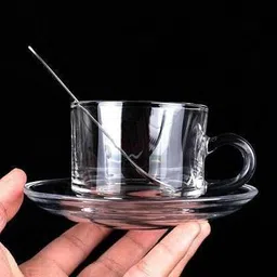 tap2kaart Pack of 12 Glass 6 Roma Glass Tea and Coffee Cups with 6 Glass Saucer for Home and Garden image 3
