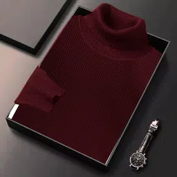 freaks Men Self Design High Neck Maroon Sweater-picture-10