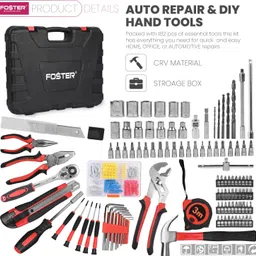 foster FHT-910 182pcs Home Tool Kit with Screwdriver set,Allen Keys, Wrench, Socket Set Hand Tool Kit image 5
