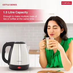 corvell Electric Kettle 1.8L, 1500W | Auto Shut-Off | Fast Boil | Steel Body, Electric Kettle image 4