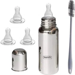 wagwanfly Steel Baby Feeding Bottle with Cleaning Brushes 1 Nipple Free - 240 ml-picture-26
