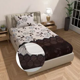 crafteal Cotton Single Fitted (Elastic) 200 TC Floral Bedsheet-picture-21