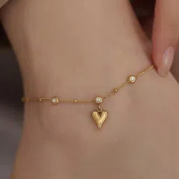 fashion frill stylish Golden Payal anklets for women CZ Added Chain Heart Anklet Women Girls Stainless Steel Anklet-picture-33