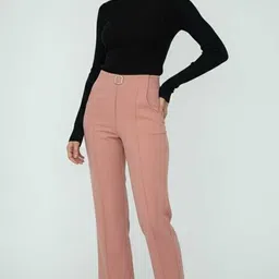 fauzu Women Straight Fit Pink Polyester Trousers image 4