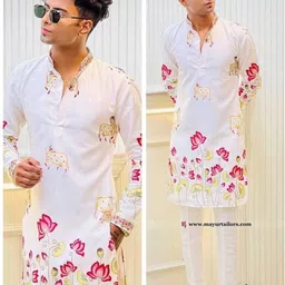 bareessential Men Embroidered Cotton Silk Straight Kurta-picture-10