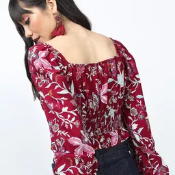 tokyo talkies Casual Regular Sleeves Floral Print Women Red Top image 2