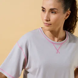 cult Women Solid Round Neck Polycotton Grey T-Shirt image 5