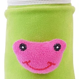 da anushi Soft Plush Stretchable Baby Feeding Bottle Cover Easy to Hold Strap and Zip|Suitable for 130 ML-250 ML Feeding Bottle-Pink-Green image 3