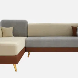 casacraft from pepperfry Montez Velvet RHS Sectional Sofa (3 + Lounger) in Brown & Beige Colour image 5