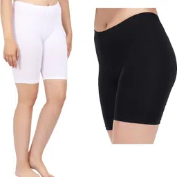 feelin Pack of 2 Solid Women Black, White Cycling Shorts-picture-23