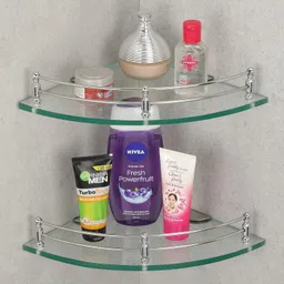 motiqo Glass Corner Shelf For Bathroom, Kitchen, Bathroom Accessories, Wall Shelf Round Glass, Stainless Steel Wall Shelf-picture-25