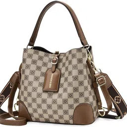 gustave Brown Women Shoulder Bag PU Bucket Bag for Women Fashion Check Pattern Bucket Bag Crossbody Shoulder Bag-picture-25