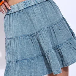here&now Women Solid Tiered Light Blue Skirt image 5
