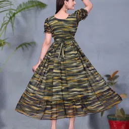 kv fashion Women Fit and Flare Green Midi/Calf Length Dress image 2