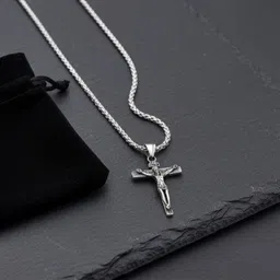 rgulus pendant for men | lockets for men | cross locket | chain for men | cross pendant Rhodium Alloy Locket Set image 4