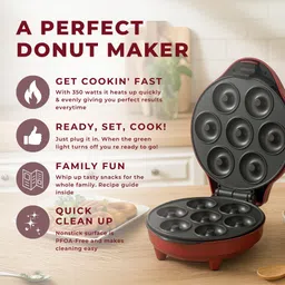 frendz forever MINI Donut Maker Machine 350 Watts | Perfect For Breakfast, Dessert | Red Donut Maker image 3