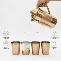 tambaveda Pure Copper Water Jug Set with 4 Glass Health Benefit Drinkware | 2000 ml Jug Glass Set image 3
