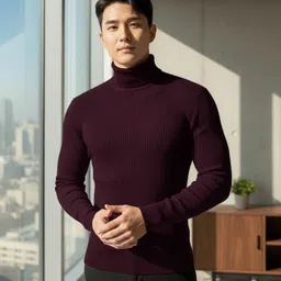 nikline Men Solid High Neck Maroon Sweater-picture-19