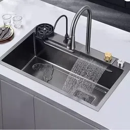 allwinsink Single Bowl Matt Finish With Inbuild Pull Down Foucet N102 Vessel Sink (Black) Handmade Kitchen Sink With Waterfall Matt Finish 30X18X19 Inch Vessel Sink-picture-24
