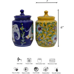 folkstorys Maximus Multicolor Blue Pottery (Set Of 2) Storage Jar image 4