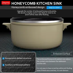 zayna 24X18X10 PREMIUM KITCHEN SINK WITH HONEYCOMB STRUCTURE WITH ALL ACCESSORIES (ANTI-SCRATCH) (ANTI-STAIN) Vessel Sink image 5