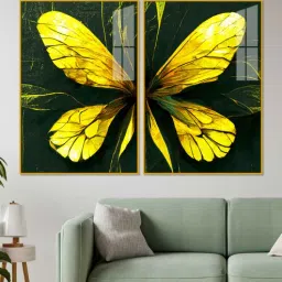 vibecrafts Beautiful Design Of Golden Wings Art Acrylic Framed Art Panel (Set Of 2)-picture-36