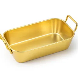 gyanadh Stainless Steel Mixing Bowl Golden Stainless Steel Rectangular Serving Tray with Handles-picture-14