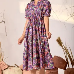 metronaut Women Fit and Flare Purple Below Knee Dress-picture-31