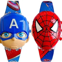 salina Combo Cartoon Characters Multicolored Disco Light with Musical Tone Digital Watch - For Boys & Girls Kids Edition 3D Spiderman/Frozen/Lol/Hello Kitty/Iron Man/Captain Digital Watch image 1