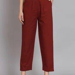 ream Women Regular Fit Maroon Pure Cotton Trousers image 1