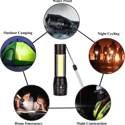 sarvatr Metal Usb Rechargeable Xpe+Cob Led Zoomable Flashlight Torch Lamp 2 hrs Torch Emergency Light image 4