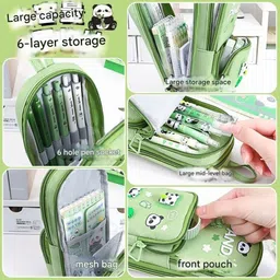 radhey preet Trendy 6-Pocket Large Capacity Canvas Schoolbag Shape Pencil Case, Spacious Stationery Holder with Zipper Closure for Girls,Boys&Students, RP1323 Art Polyester Pencil Box image 3