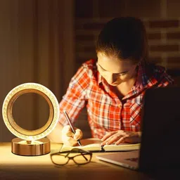 dwiza enterprise Round Ring Shape Crystal Diamond Lamp,3-Way Dimmable Bedside Night Lamp Table Lamp image 5