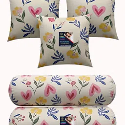 Microfibre Bolster Pack of 5 Floral Cushion and 2 Bolster-image-39
