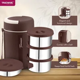 trueware GRUB 4 Insulated Hot Lunch Box With 3 SS Container 300ML & 1 SS Container 200ML 4 Containers Lunch Box image 3