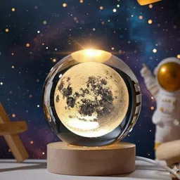 cokart 3D Crystal Ball Night Lamp With Woodern Base SolarSystem CrystalBall Night Light Night Lamp-picture-28