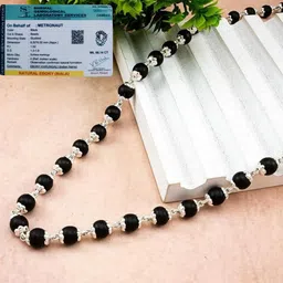 metronaut Karungali Malai Siver Cap Plated Necklace|54Beads MalaAuthenticate Wood Chain-picture-11