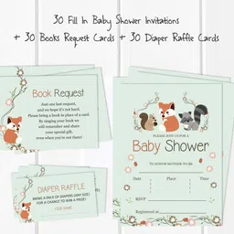 inkdotpot Set of 30 Jungle Animal Invitations Baby Shower Request Cards Neutral Invites Invitation Card image 3