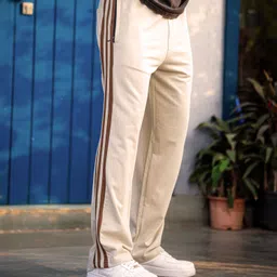 maniac Men Striped Beige Track Pants image 5