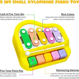 trakyworld 2 in 1 Small Xylophone and Piano Toy for Kids with Colorful Keys and Drum Sticks image 2