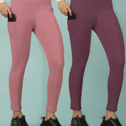 Solid Women Pink, Purple Tights-image-25
