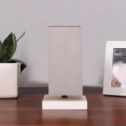 new era Square Grey Cotton table lamp with White wood base -47 image 2
